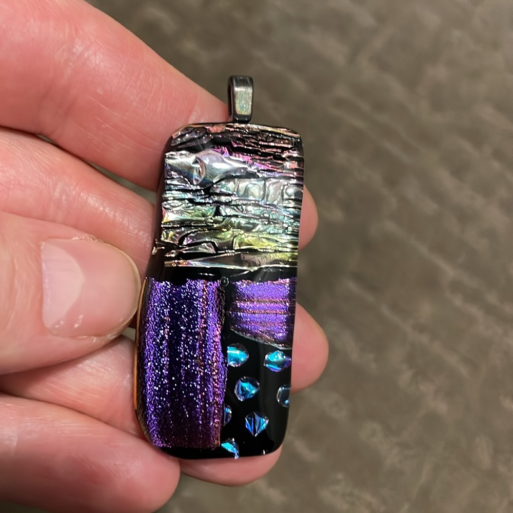 Handmade Glass Pendant Iridescent Rectangle Shimmer Glasswork 1980 Style Pendant